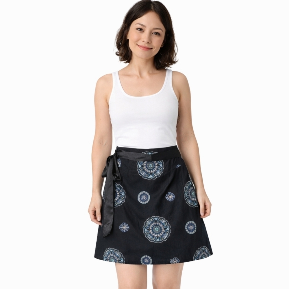 HEART SOUL Embroidered Cotton Wrap Skirt - Boho Medallion Festival Chic 3/S